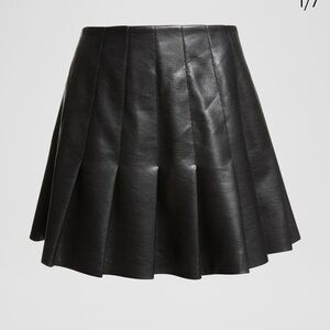 Alice + Olivia Black Leather Pleated Skirt
